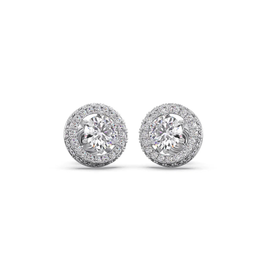 Double Halo Round Stud Diamond Earrings – Yellow Gold