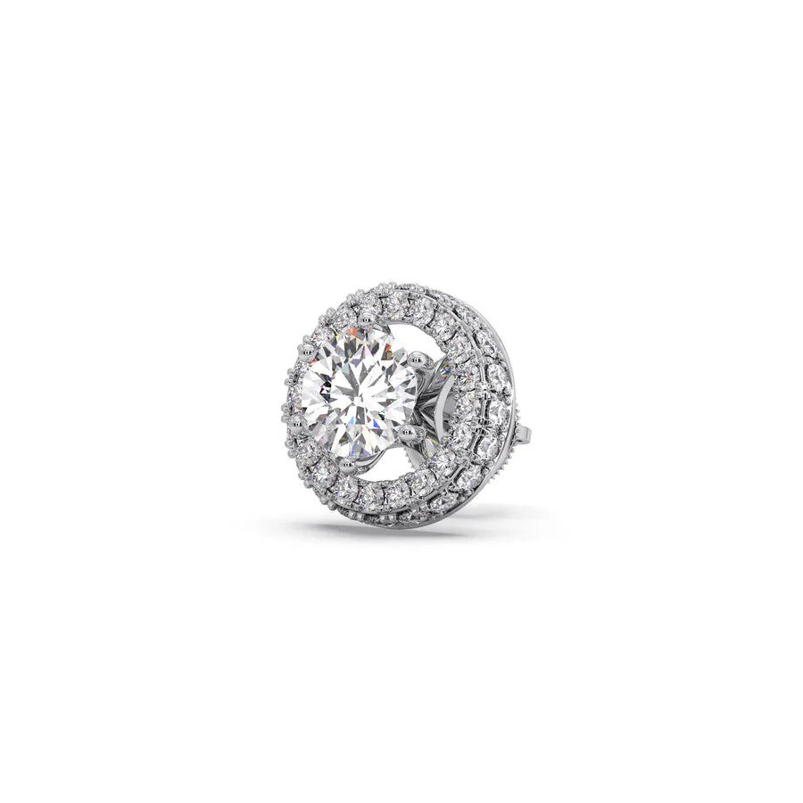 Double Halo Round Stud Diamond Earrings – Yellow Gold