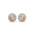 Double Halo Round Stud Diamond Earrings – Yellow Gold
