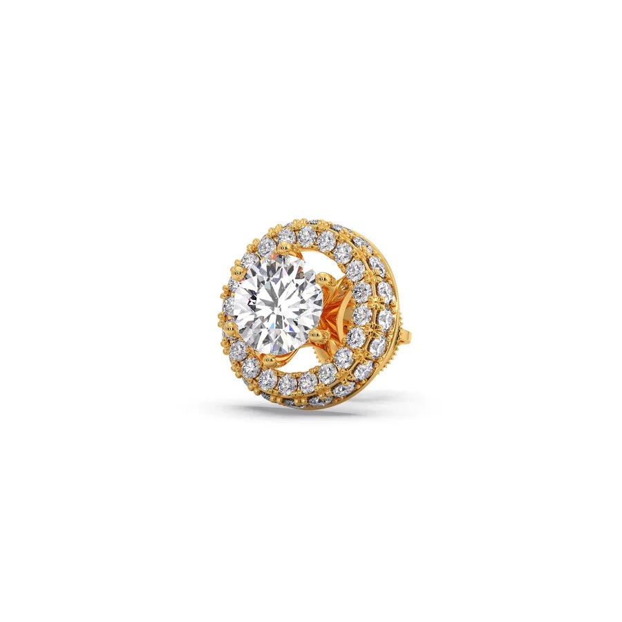 Double Halo Round Stud Diamond Earrings – Yellow Gold