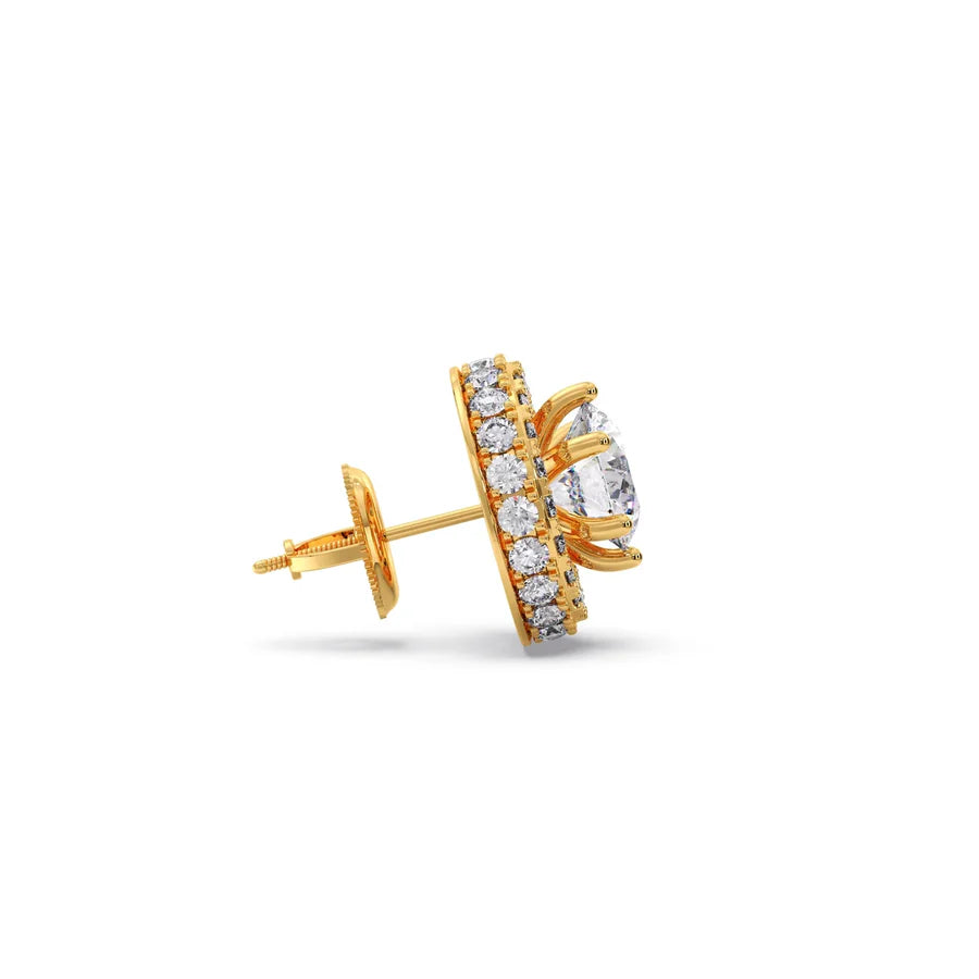 Double Halo Round Stud Diamond Earrings – Yellow Gold