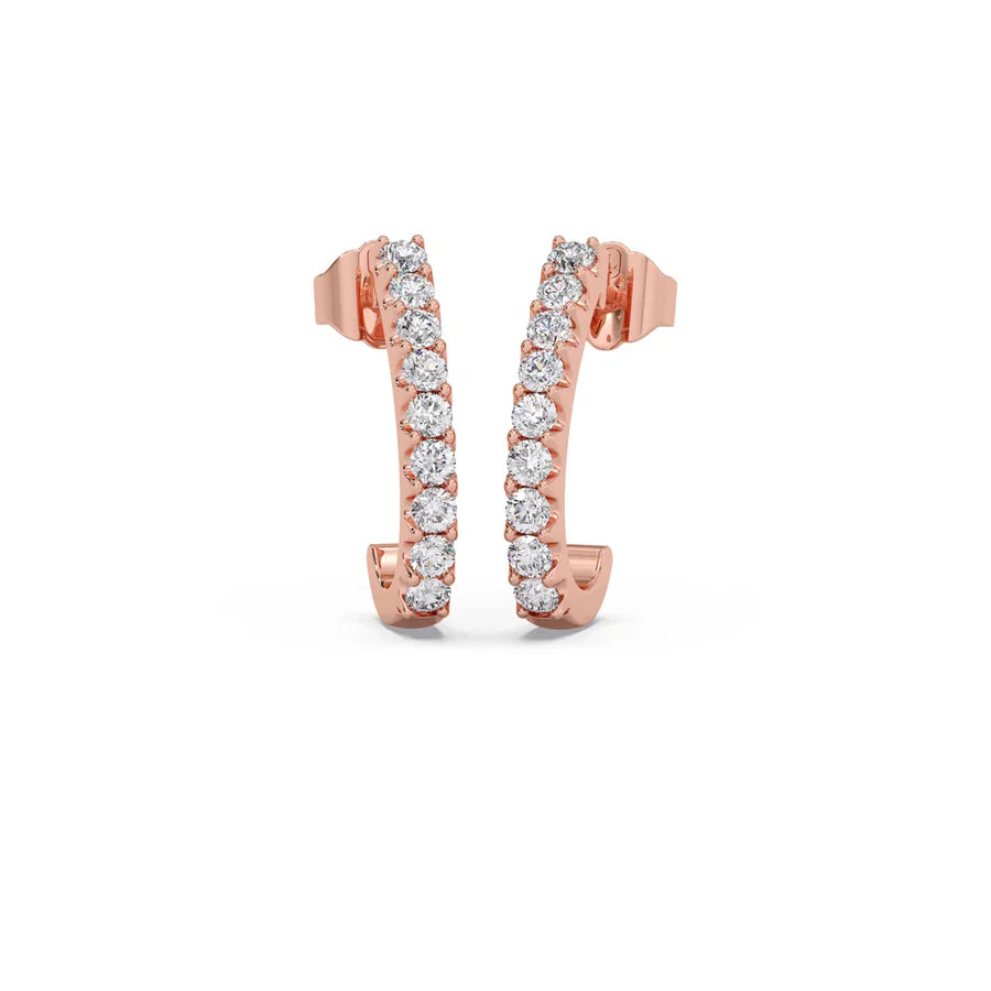 Diamond Curve Bar Earrings in Yellow Gold – Elegant Minimalist Sparkle Hoops