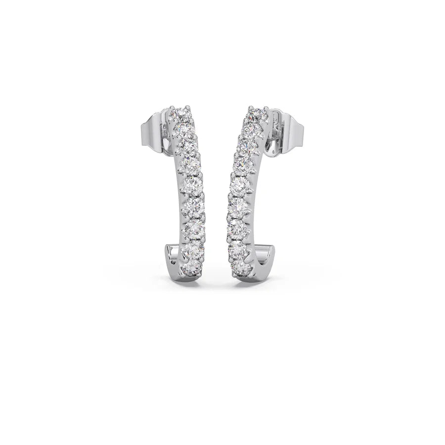 Diamond Curve Bar Earrings in Yellow Gold – Elegant Minimalist Sparkle Hoops