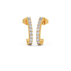 Diamond Curve Bar Earrings in Yellow Gold – Elegant Minimalist Sparkle Hoops