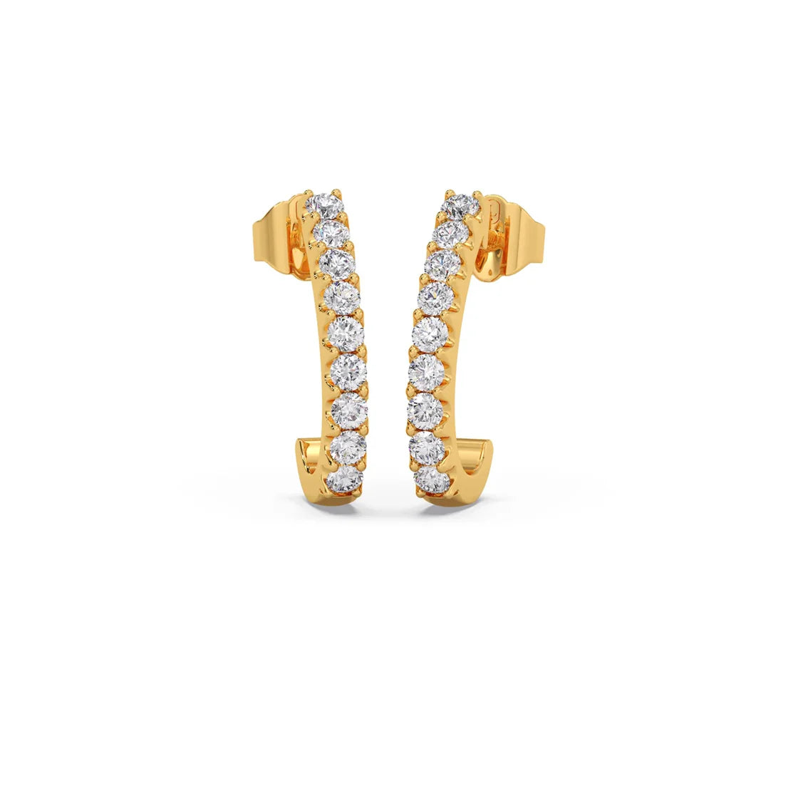 Diamond Curve Bar Earrings in Yellow Gold – Elegant Minimalist Sparkle Hoops