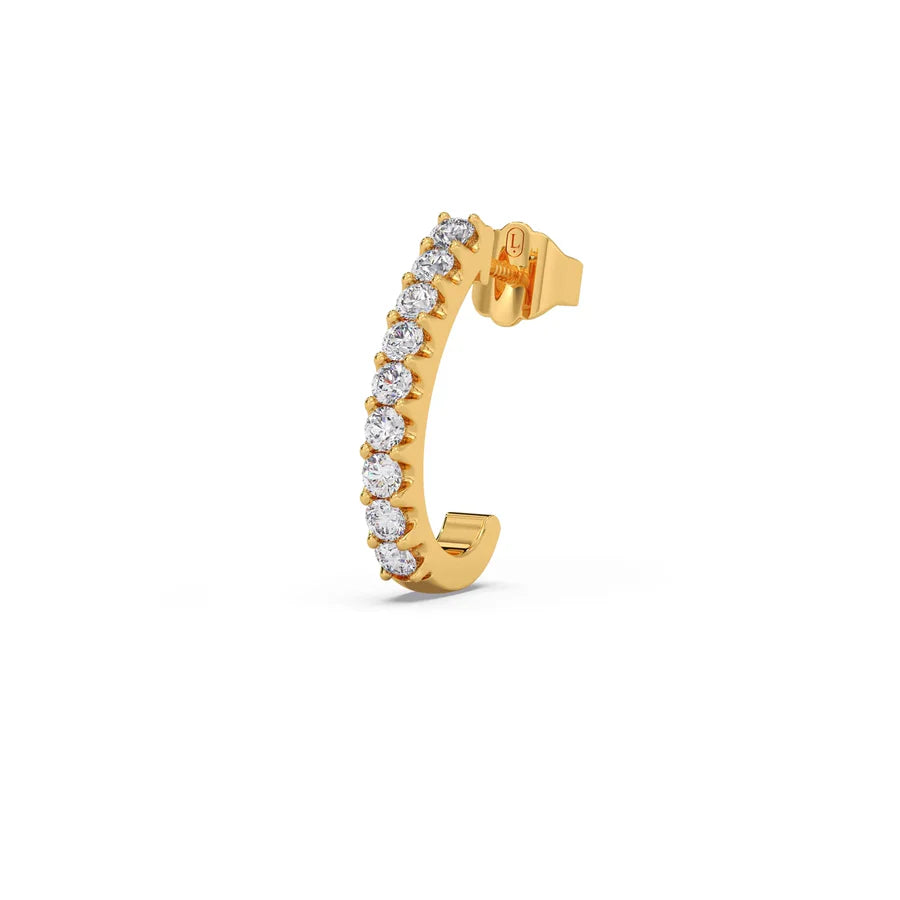 Diamond Curve Bar Earrings in Yellow Gold – Elegant Minimalist Sparkle Hoops