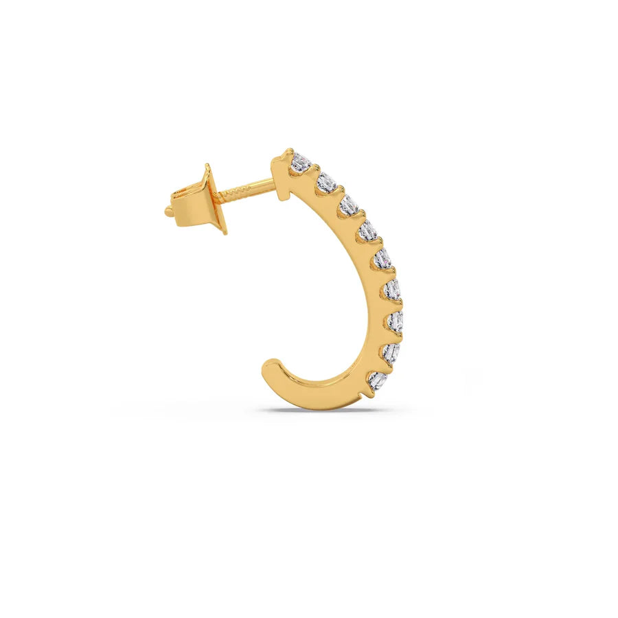 Diamond Curve Bar Earrings in Yellow Gold – Elegant Minimalist Sparkle Hoops