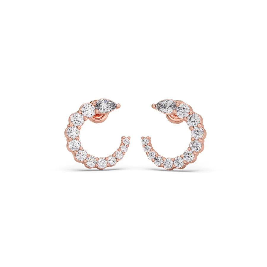 Crescent Moon Diamond Earrings for Women – Yellow Gold with Pear Cut Sparkle