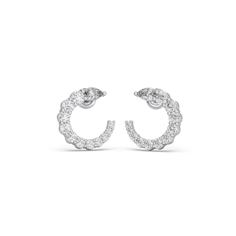Crescent Moon Diamond Earrings for Women – Yellow Gold with Pear Cut Sparkle