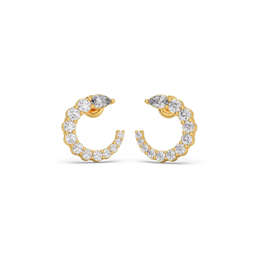 Crescent Moon Diamond Earrings for Women – Yellow Gold with Pear Cut Sparkle
