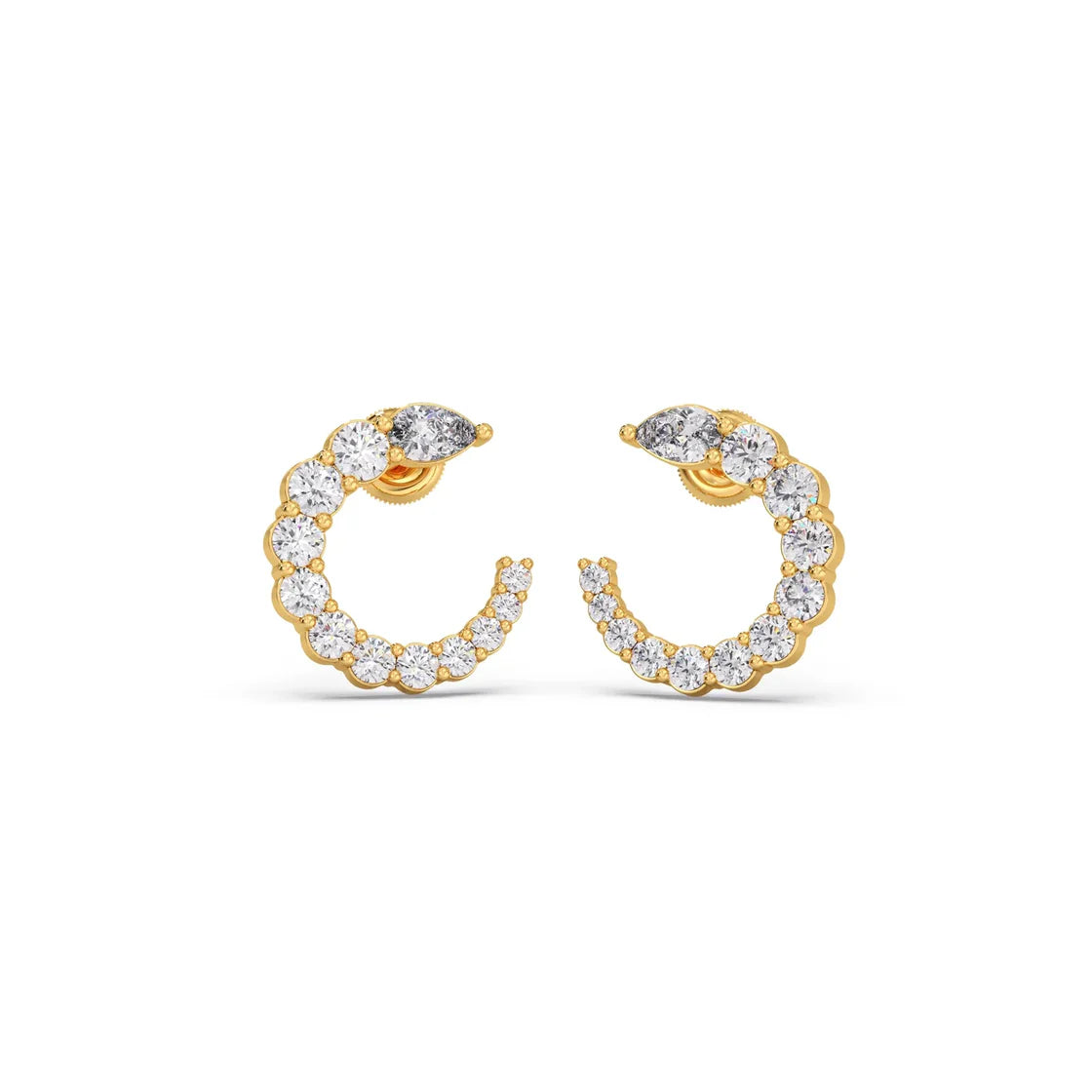 Crescent Moon Diamond Earrings for Women – Yellow Gold with Pear Cut Sparkle