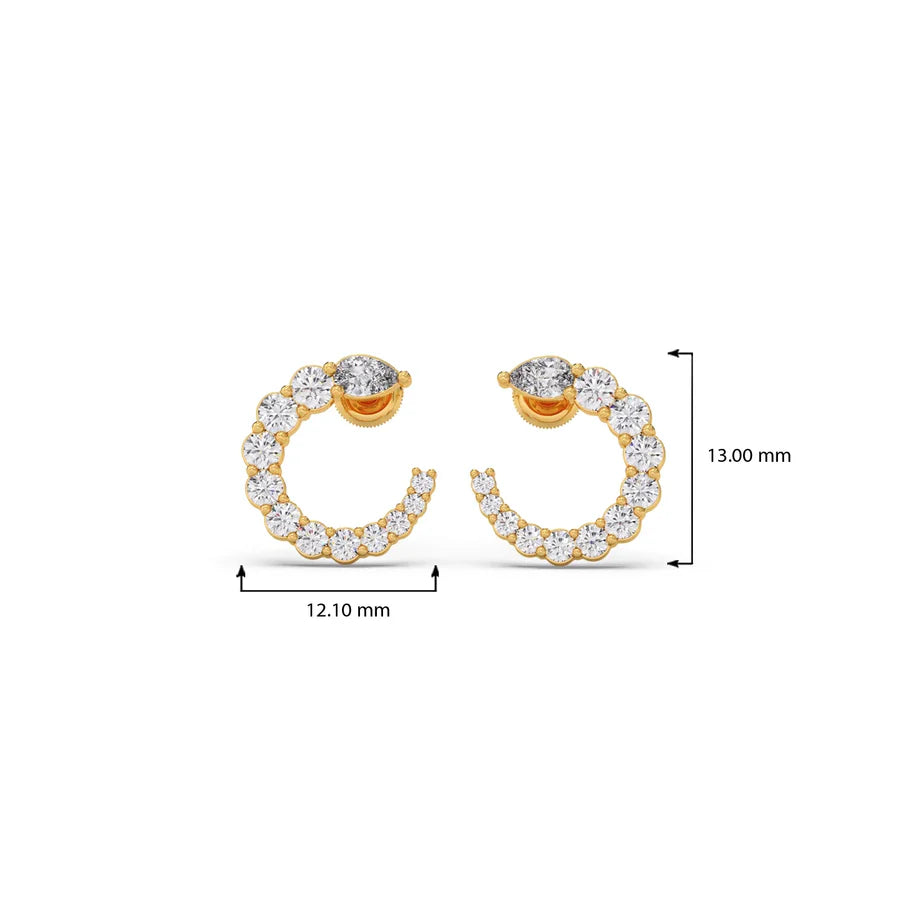 Crescent Moon Diamond Earrings for Women – Yellow Gold with Pear Cut Sparkle