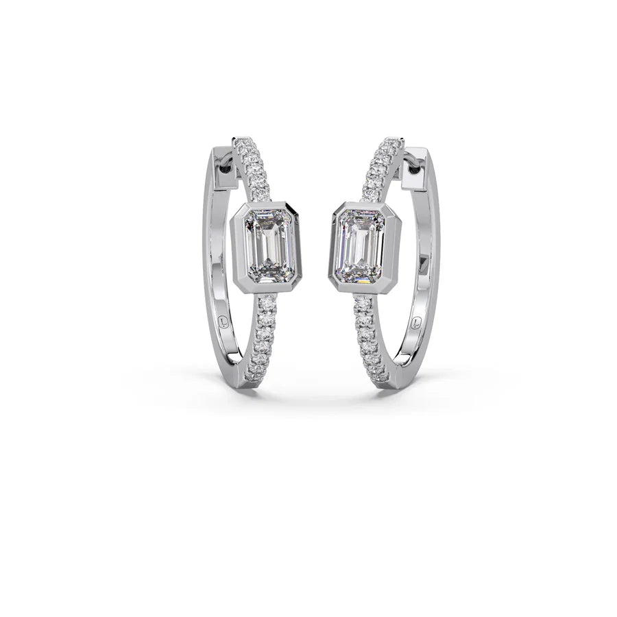 Emerald-Cut Hoop Diamond Earrings – Yellow Gold