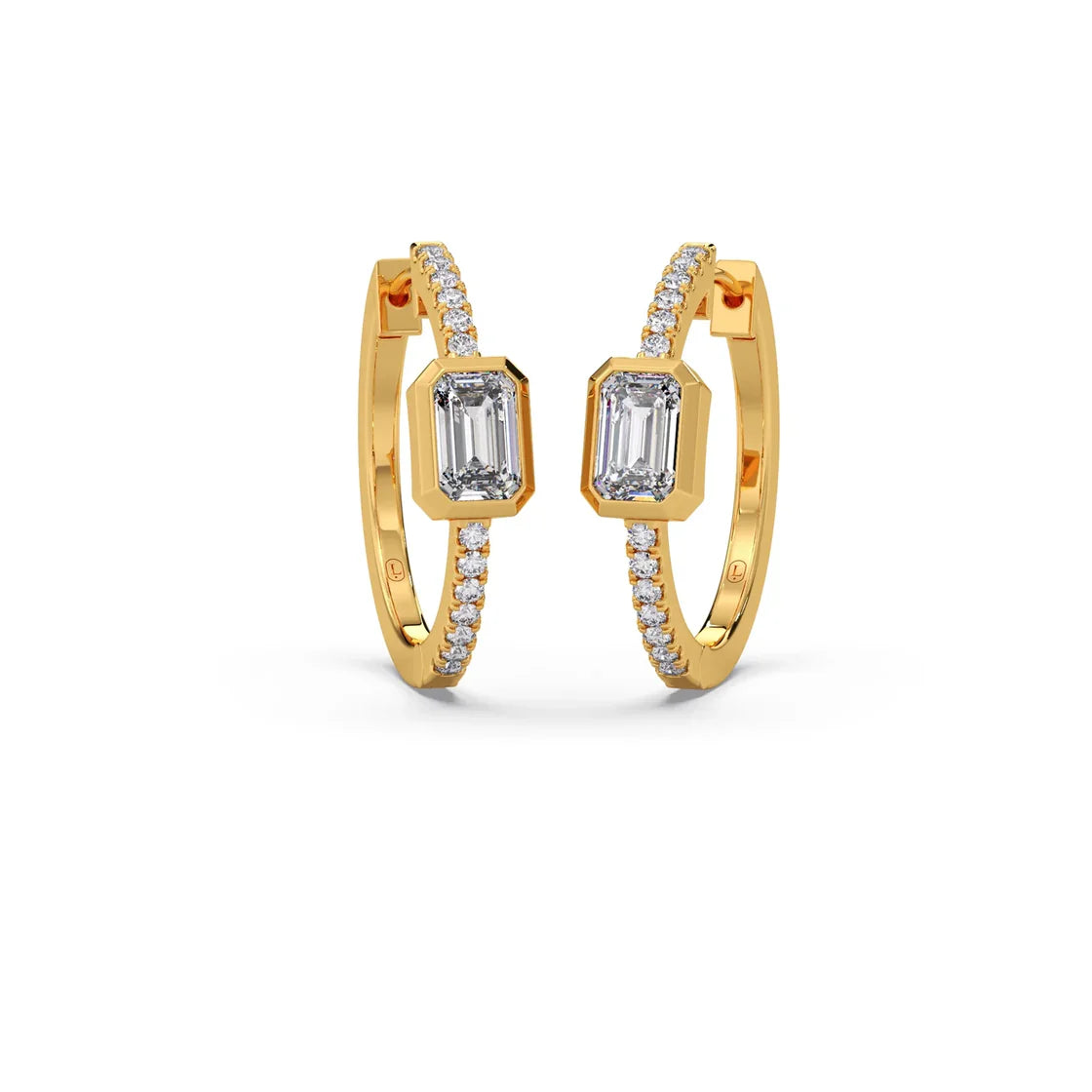 Emerald-Cut Hoop Diamond Earrings – Yellow Gold