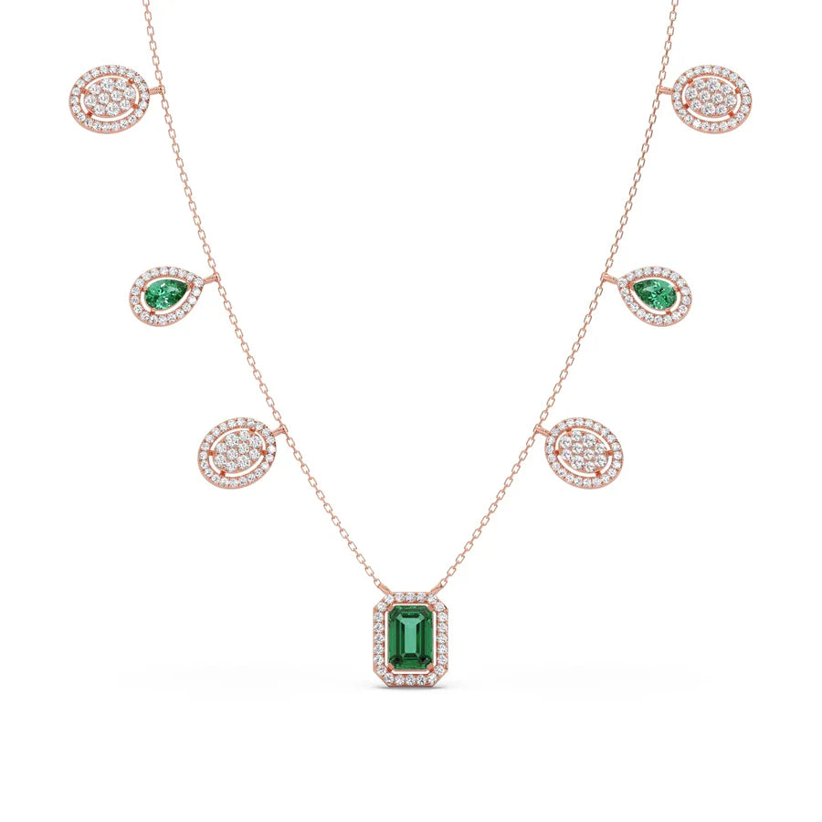 Emerald & Diamond Drop Necklace – Luxury Gold Chain with Green and White Stones