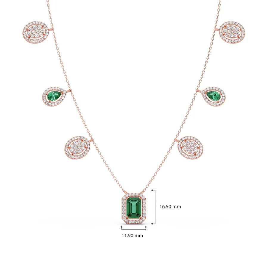 Emerald & Diamond Drop Necklace – Luxury Gold Chain with Green and White Stones