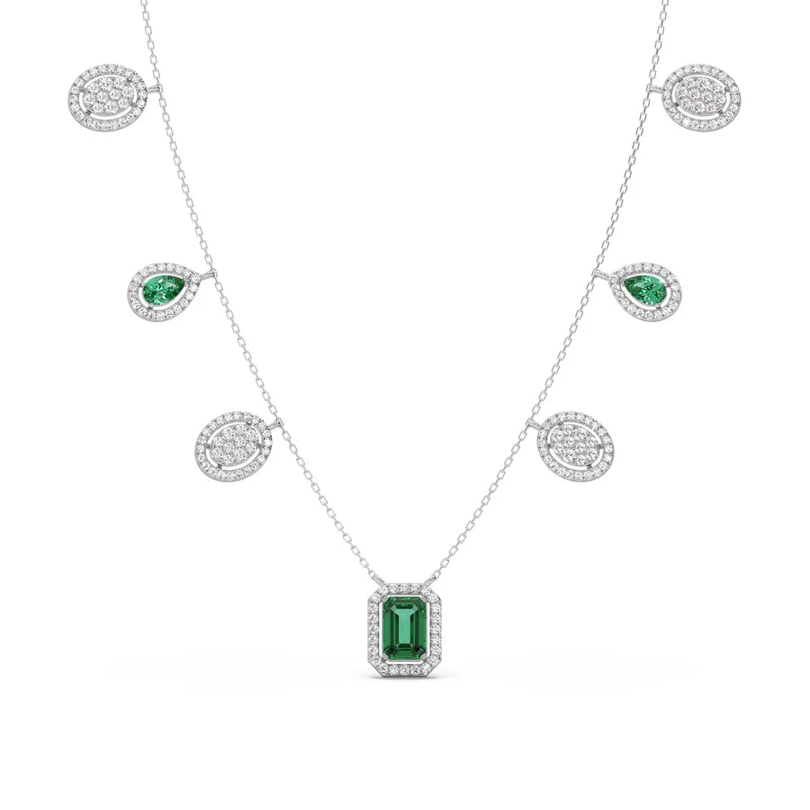 Emerald & Diamond Drop Necklace – Luxury Gold Chain with Green and White Stones