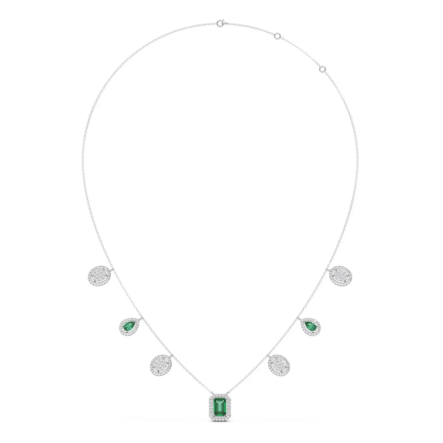 Emerald & Diamond Drop Necklace – Luxury Gold Chain with Green and White Stones