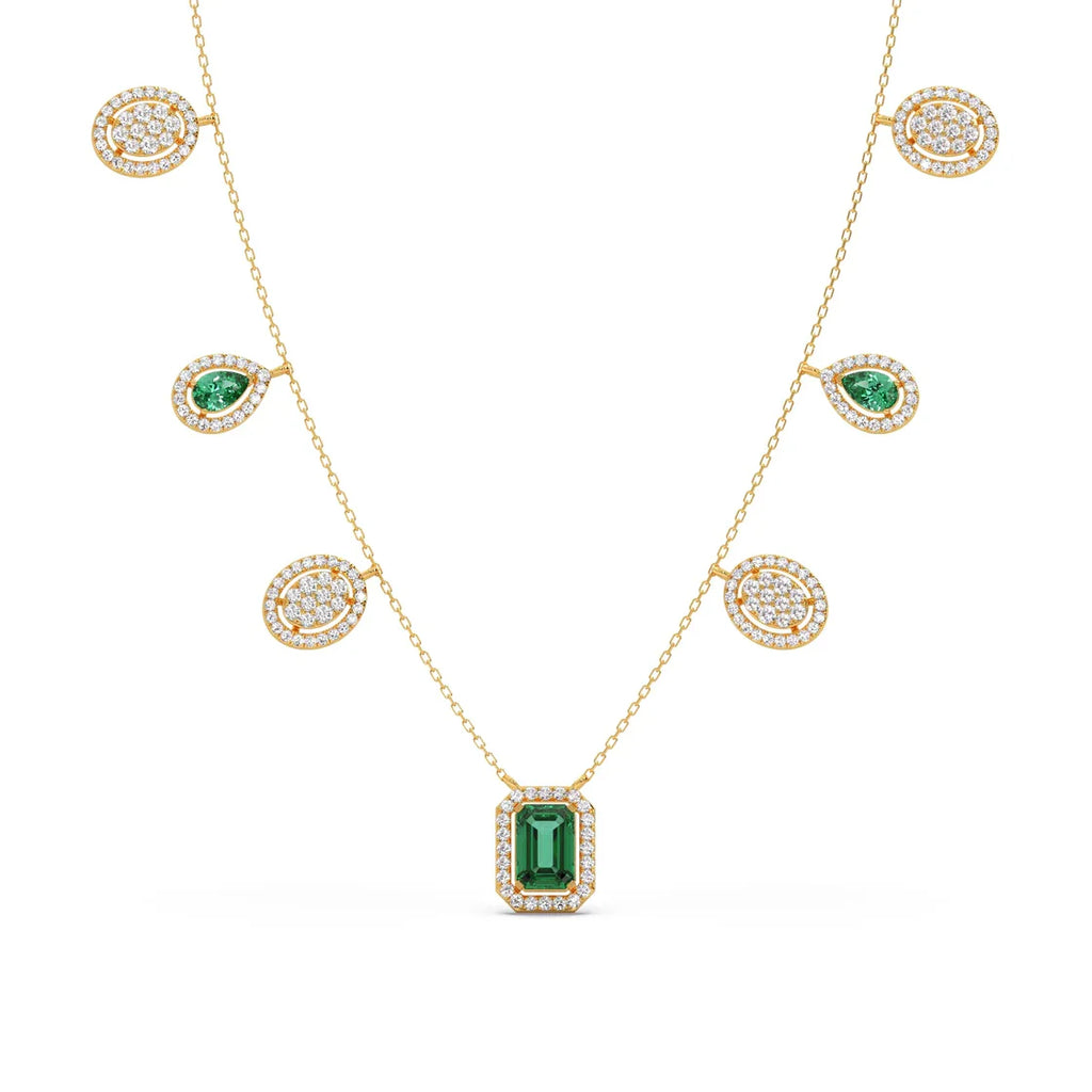 Emerald & Diamond Drop Necklace – Luxury Gold Chain with Green and White Stones