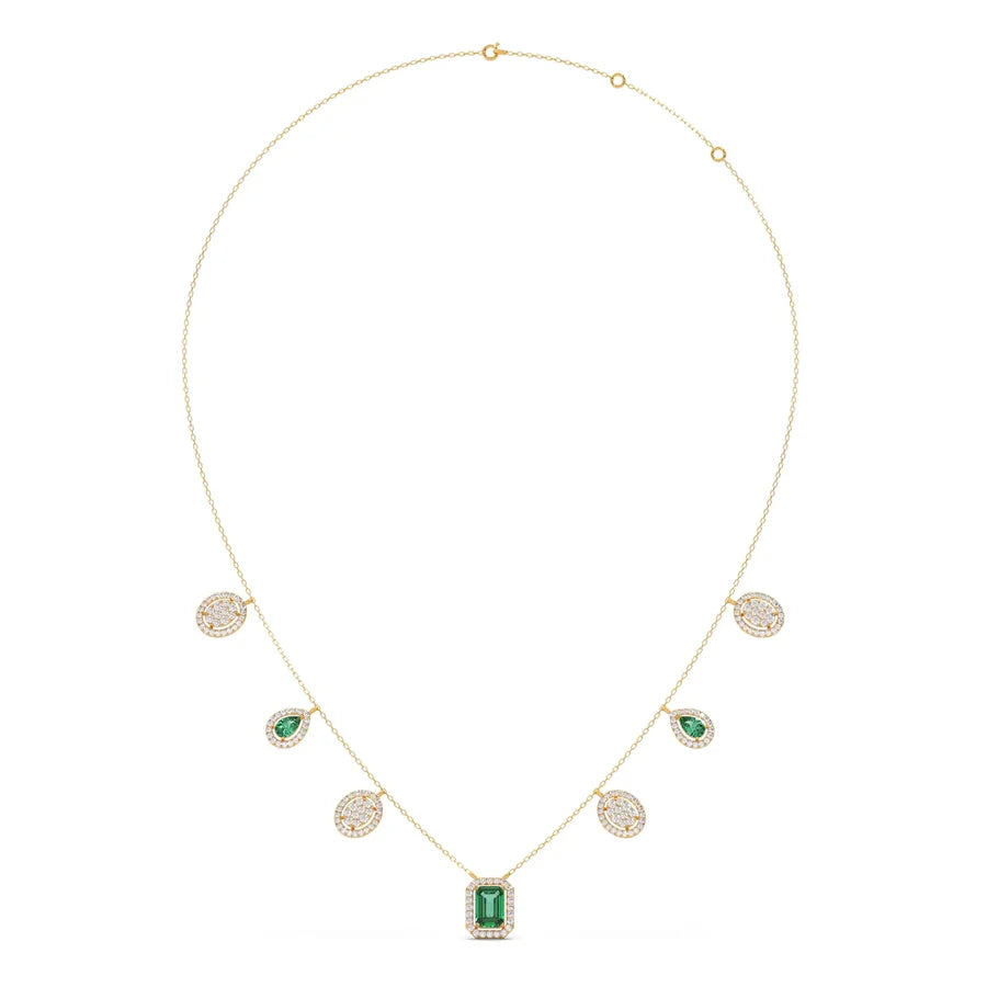 Emerald & Diamond Drop Necklace – Luxury Gold Chain with Green and White Stones