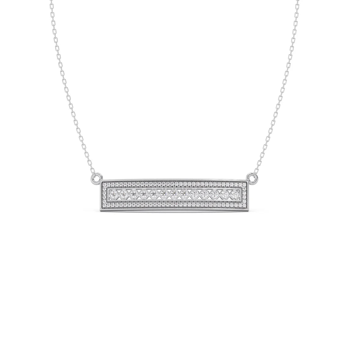 Bar Pendant Necklace with Round Brilliant-Cut Diamonds – Geometric Diamond Necklace in Yellow, Rose & White Gold