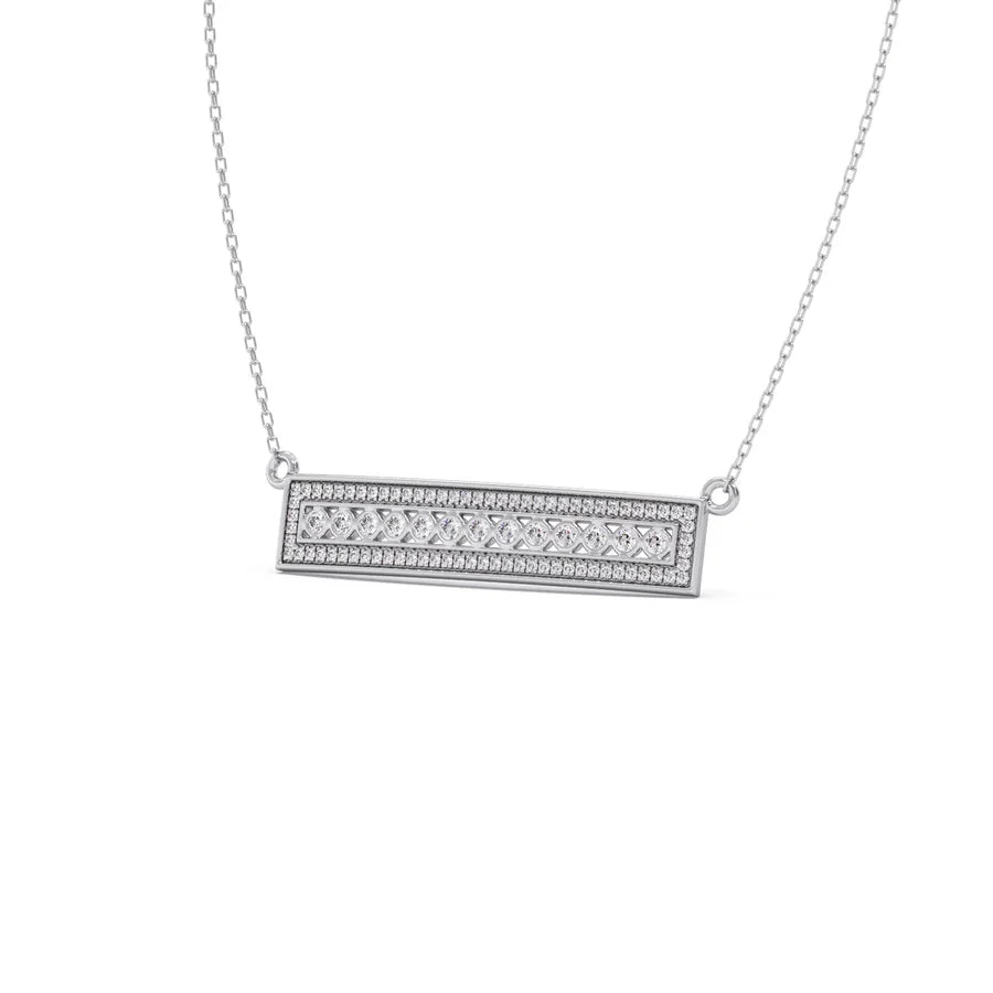 Bar Pendant Necklace with Round Brilliant-Cut Diamonds – Geometric Diamond Necklace in Yellow, Rose & White Gold