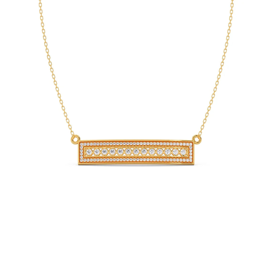 Bar Pendant Necklace with Round Brilliant-Cut Diamonds – Geometric Diamond Necklace in Yellow, Rose & White Gold