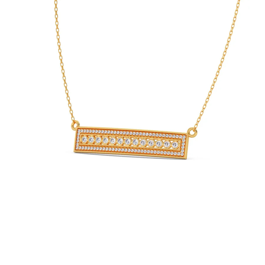 Bar Pendant Necklace with Round Brilliant-Cut Diamonds – Geometric Diamond Necklace in Yellow, Rose & White Gold