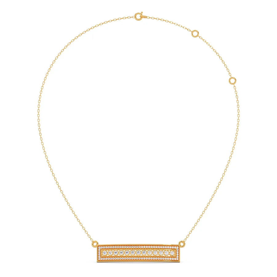 Bar Pendant Necklace with Round Brilliant-Cut Diamonds – Geometric Diamond Necklace in Yellow, Rose & White Gold
