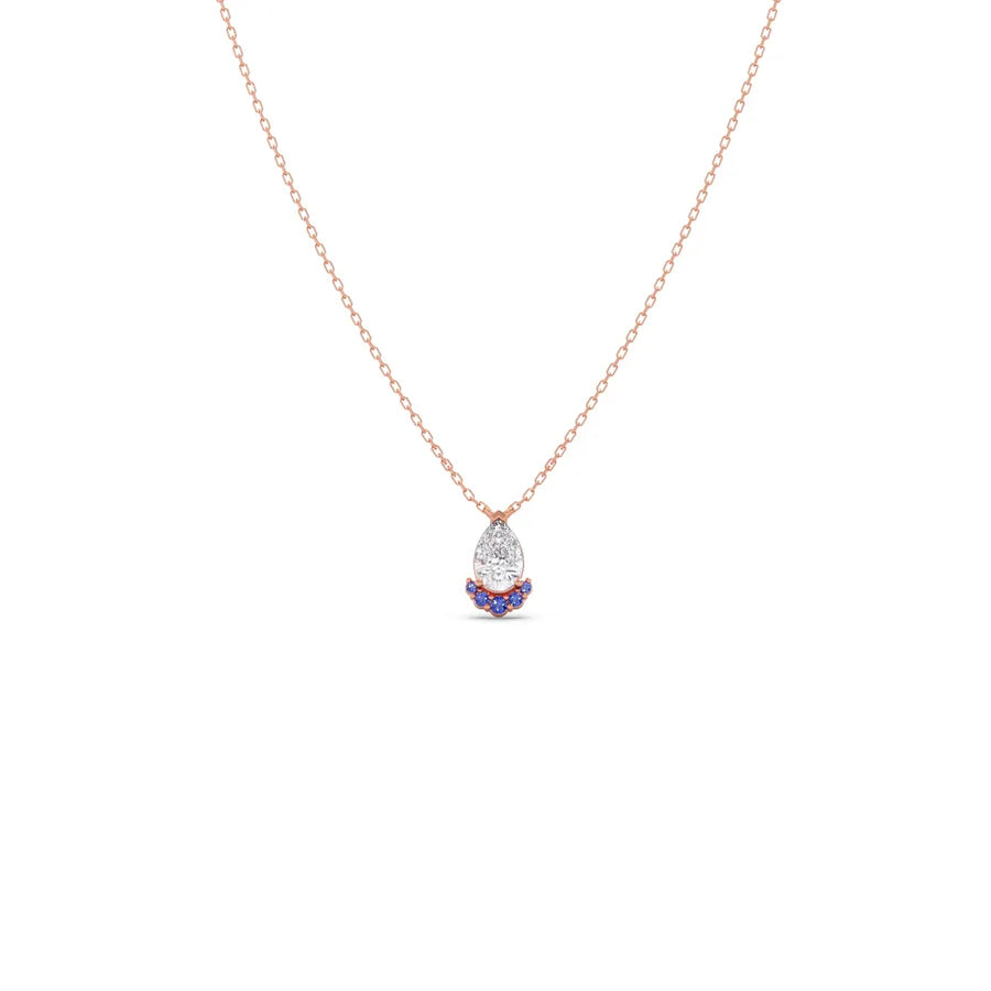 Pear Drop Diamond Pendant Necklace – Blue & White Gemstones in Gold