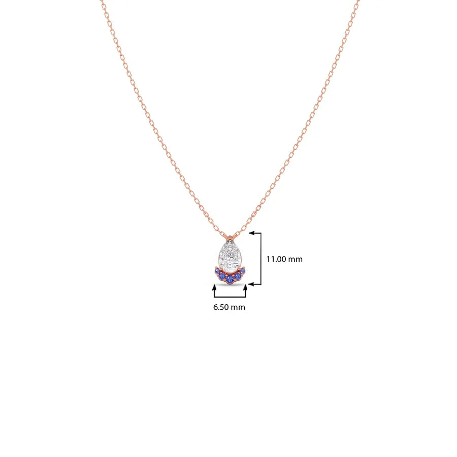 Pear Drop Diamond Pendant Necklace – Blue & White Gemstones in Gold