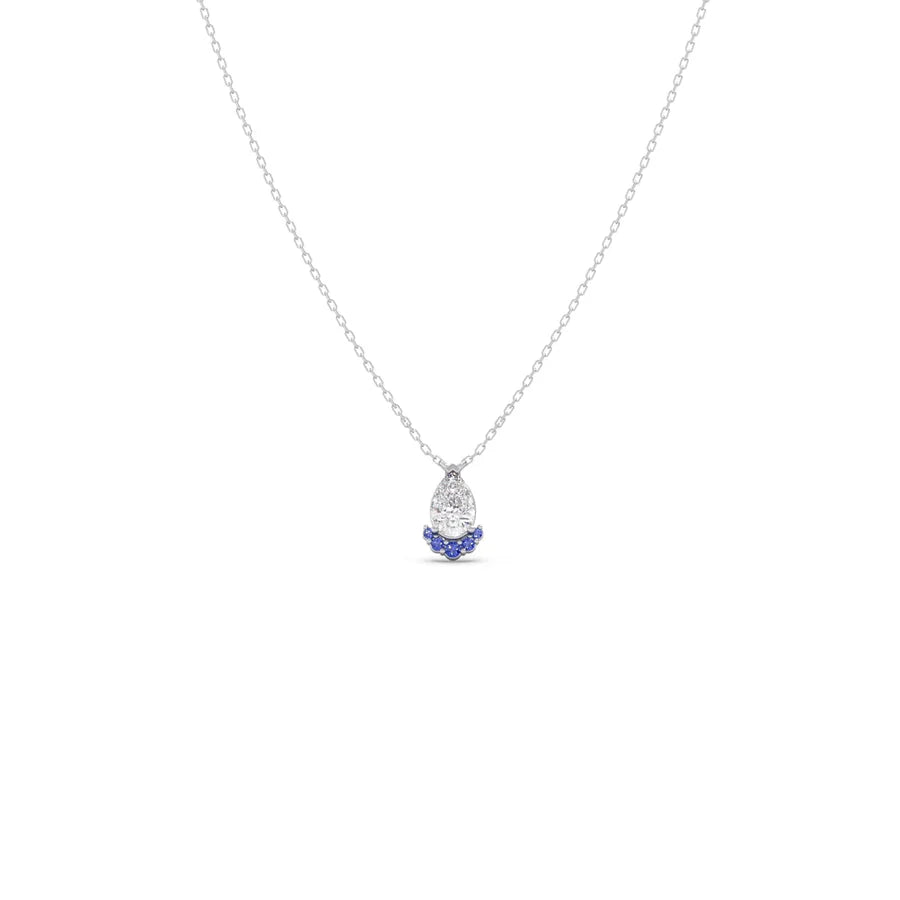 Pear Drop Diamond Pendant Necklace – Blue & White Gemstones in Gold