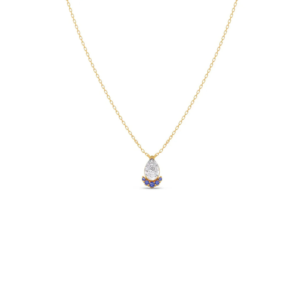Pear Drop Diamond Pendant Necklace – Blue & White Gemstones in Gold