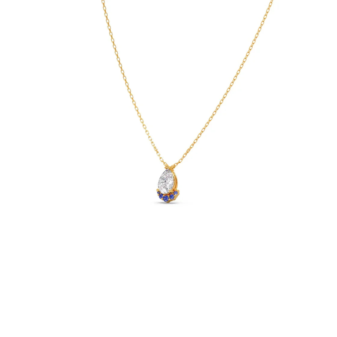 Pear Drop Diamond Pendant Necklace – Blue & White Gemstones in Gold