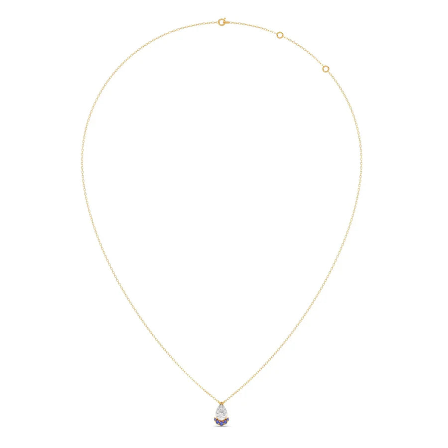 Pear Drop Diamond Pendant Necklace – Blue & White Gemstones in Gold