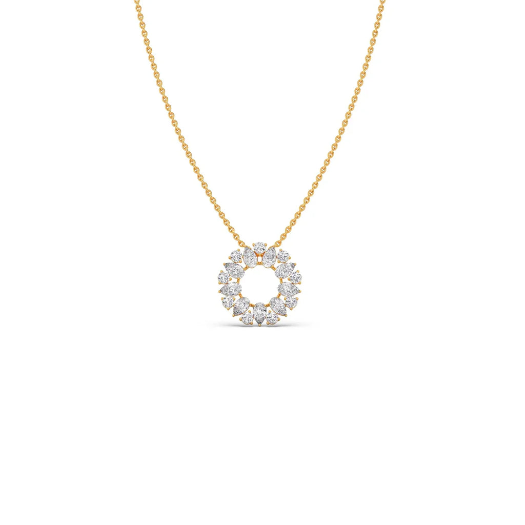 Diamond Circle Pendant Necklace – Sparkling Round Design in Yellow, Rose & Silver Gold