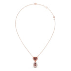 Brown Heart & Drop Pendant Necklace – Double Stone Gold Chain with Diamond Halo