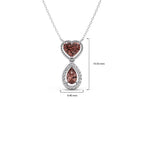 Brown Heart & Drop Pendant Necklace – Double Stone Gold Chain with Diamond Halo