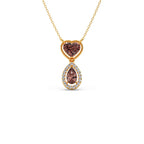 Brown Heart & Drop Pendant Necklace – Double Stone Gold Chain with Diamond Halo