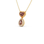 Brown Heart & Drop Pendant Necklace – Double Stone Gold Chain with Diamond Halo