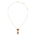 Brown Heart & Drop Pendant Necklace – Double Stone Gold Chain with Diamond Halo