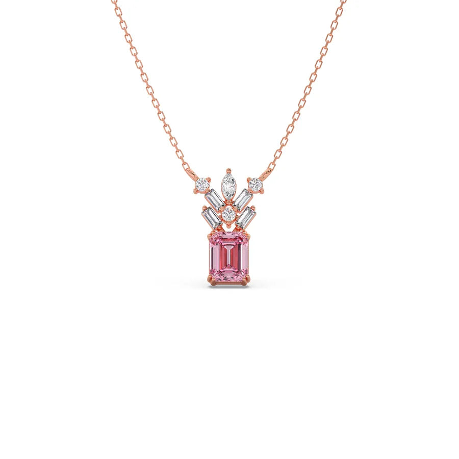 Pink Radiant-Cut Diamond Pendant Necklace – Elegant Statement Jewelry in Gold