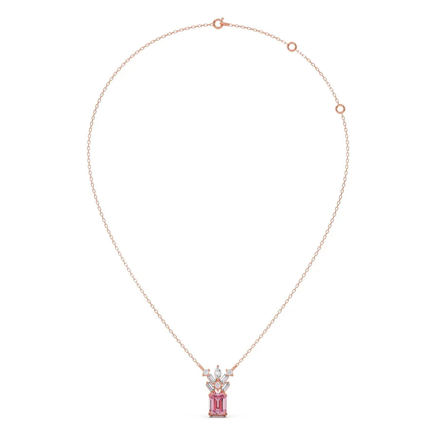 Pink Radiant-Cut Diamond Pendant Necklace – Elegant Statement Jewelry in Gold
