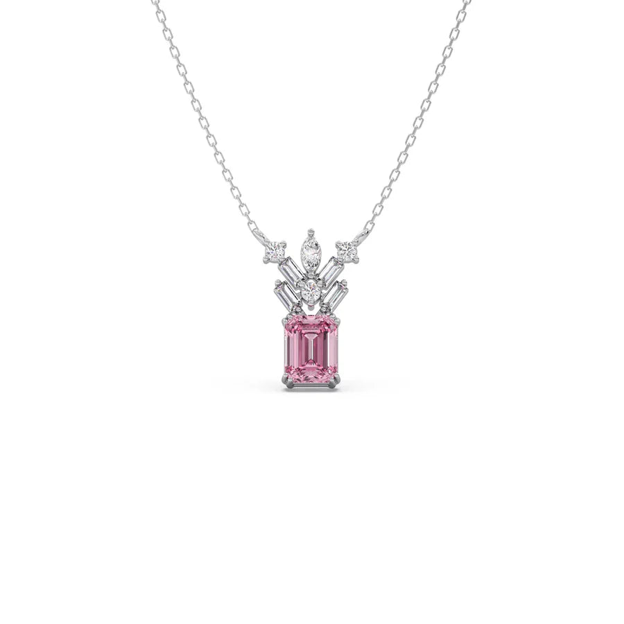Pink Radiant-Cut Diamond Pendant Necklace – Elegant Statement Jewelry in Gold