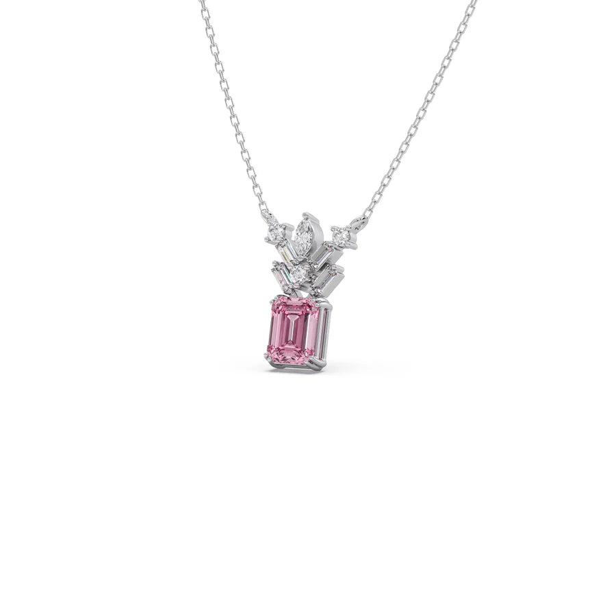 Pink Radiant-Cut Diamond Pendant Necklace – Elegant Statement Jewelry in Gold