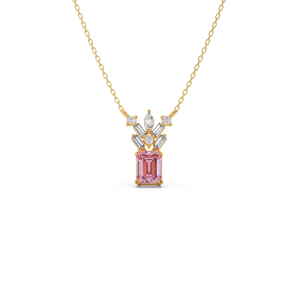 Pink Radiant-Cut Diamond Pendant Necklace – Elegant Statement Jewelry in Gold