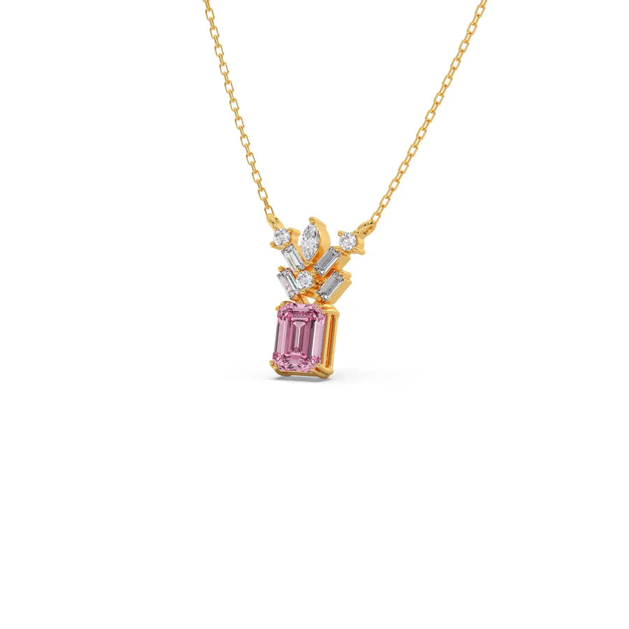 Pink Radiant-Cut Diamond Pendant Necklace – Elegant Statement Jewelry in Gold