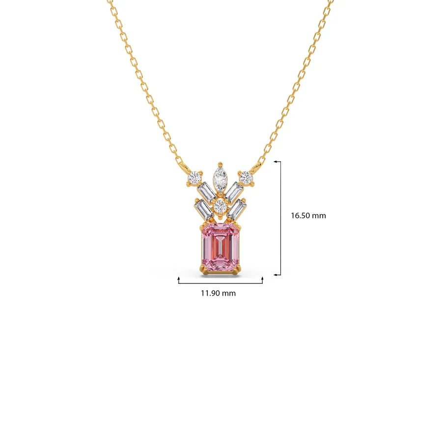 Pink Radiant-Cut Diamond Pendant Necklace – Elegant Statement Jewelry in Gold