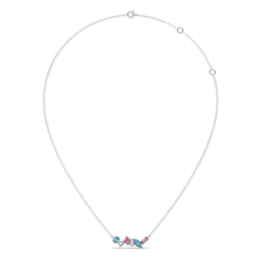 Multi-Shaped Gemstone Necklace in Yellow Gold – Pink & Blue Stone Pendant