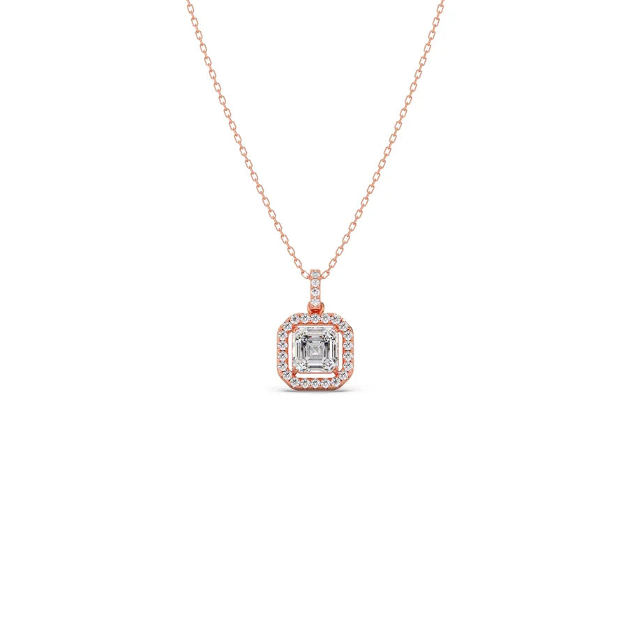 Square Halo Diamond Pendant Necklace – Elegant Sparkle in Gold, Rose Gold & Silver
